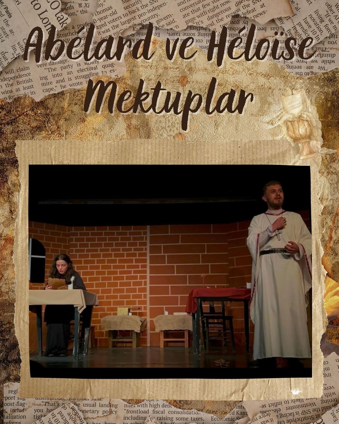 Abélard ve Héloïse Mektuplar oyunundan sahne fotoğrafı 2