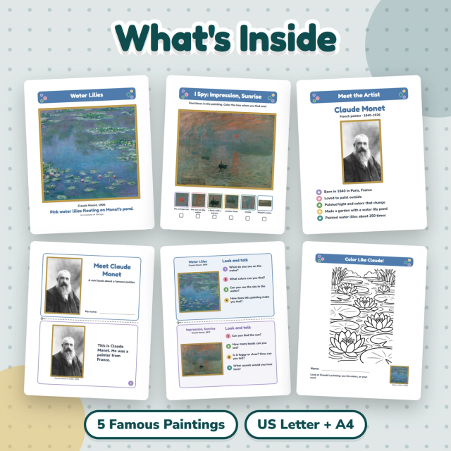 Monet Artist Study for Kids | Mini Book, I Spy, Coloring Pages | Art History — preview 1
