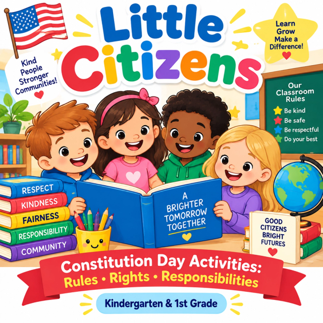 Help young learners become thoughtful, kind, and responsible citizens with this engaging Constitution Day Activities resource for Kindergarten and 1st Grade!