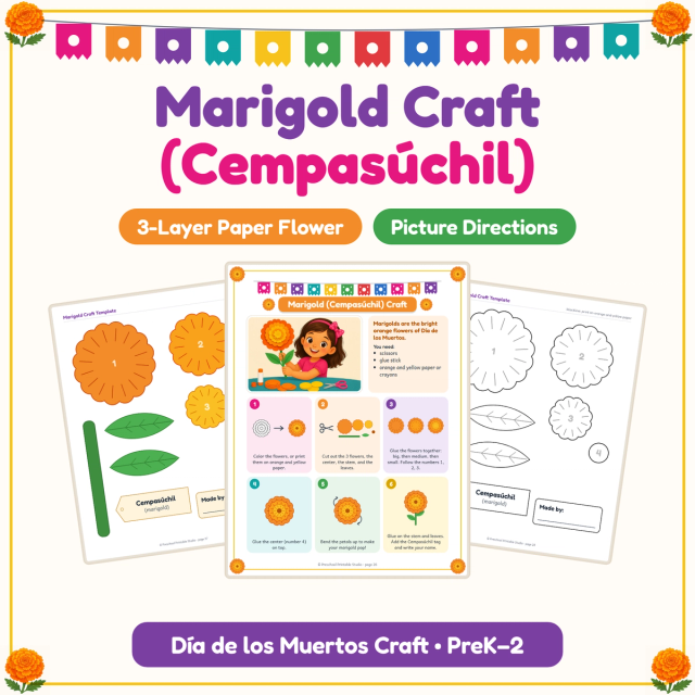 Paper marigold (cempasúchil) craft templates and picture directions