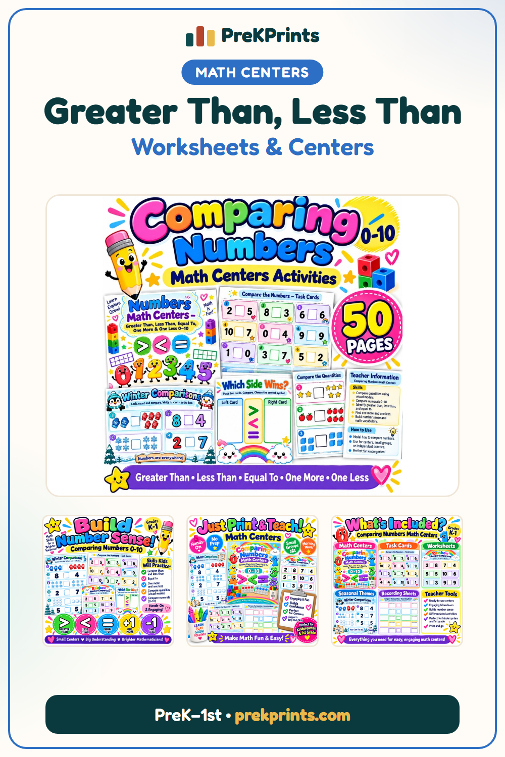 Pinterest image: Greater Than Less Than Worksheets from PreKPrints