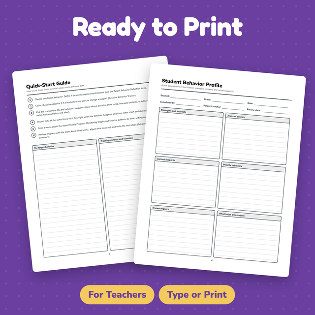 Behavior Data Tracking Forms | Editable Behavior Data Sheets | K–8 — preview 2