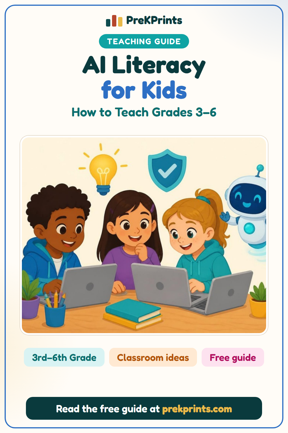 Pinterest image: AI Literacy for Kids, a teaching guide from PreKPrints