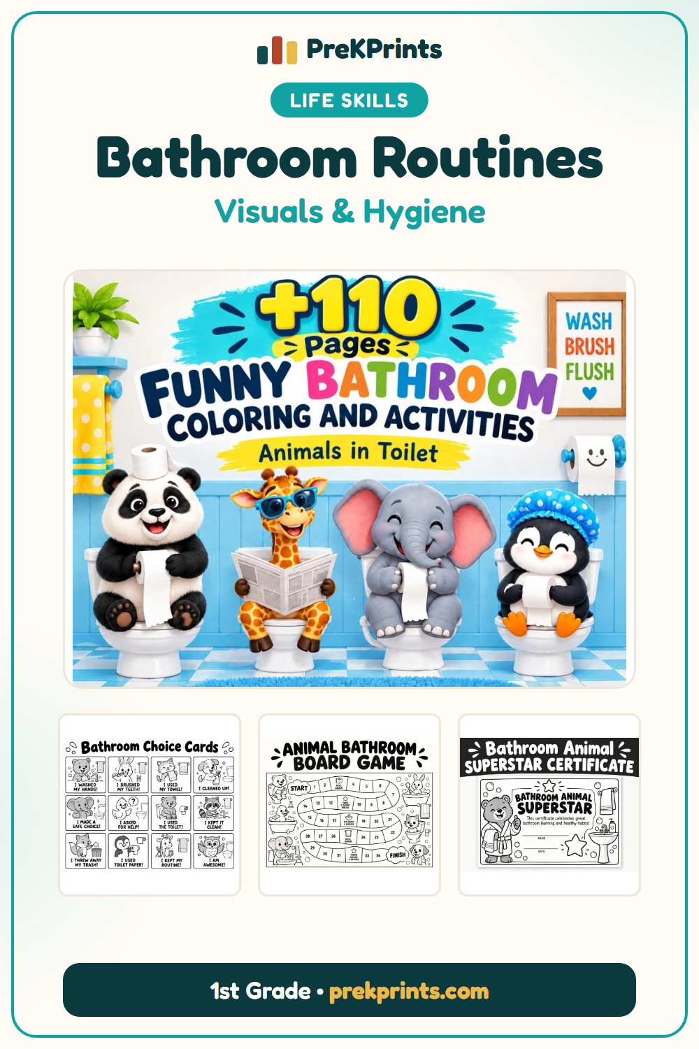 Pinterest image: Bathroom Activities from PreKPrints