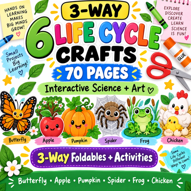 Life Cycle Crafts Bundle | Butterfly Apple Pumpkin Frog Spider Chicken Science  Teach plant and animal life cycles with this 70-page Life Cycle Crafts Bundle