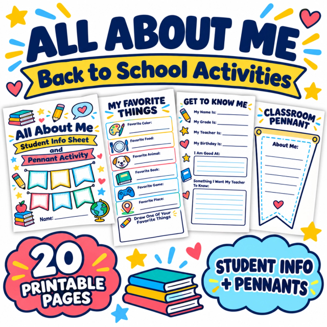 Make the first days of school meaningful, creative, and easy with this 20-page All About Me Back to School Activity Pack!