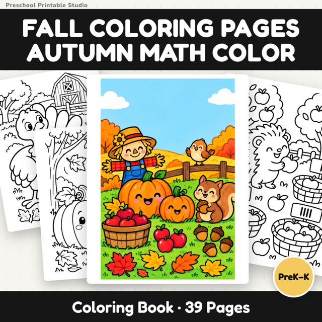 Cover for Fall Coloring Pages | Fall Math Coloring Sheets – Counting Activities PreK-K for PreK–K.