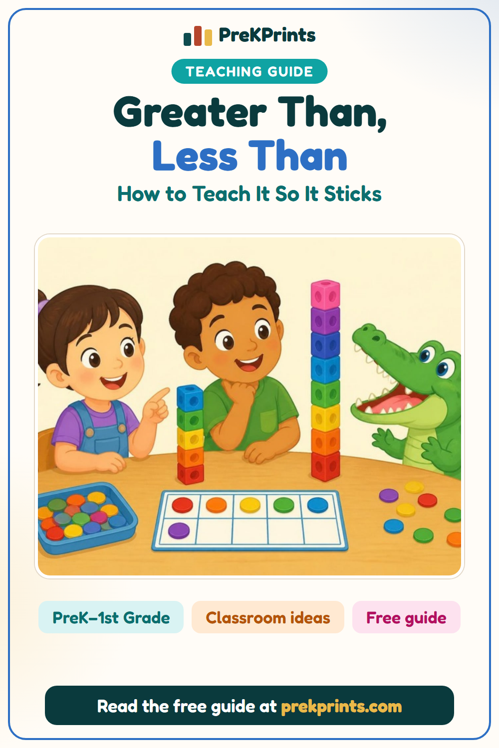 Pinterest image: How to Teach Greater Than and Less Than So It Sticks, a teaching guide from PreKPrints