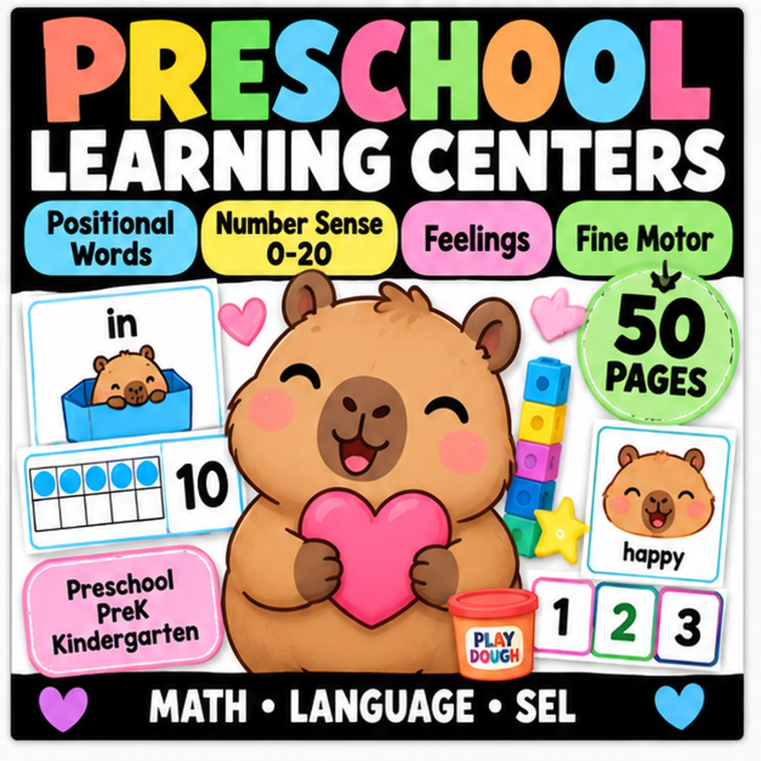Preschool Learning Centers: Positional Words, Number Sense 0–20, Feelings & Fine Motor