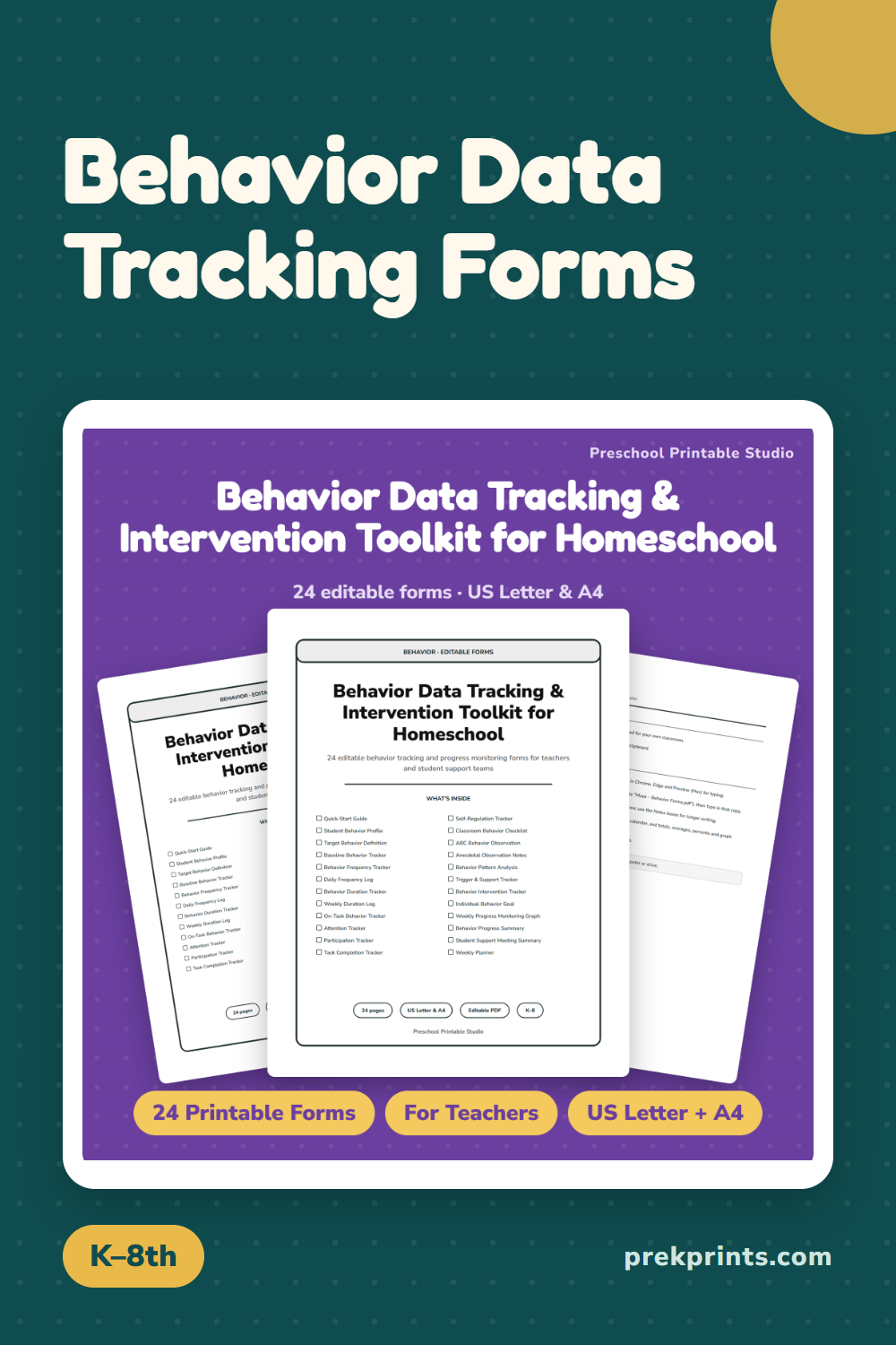 Pinterest image: Behavior Data Tracking Forms | Editable Behavior Data Sheets | K–8
