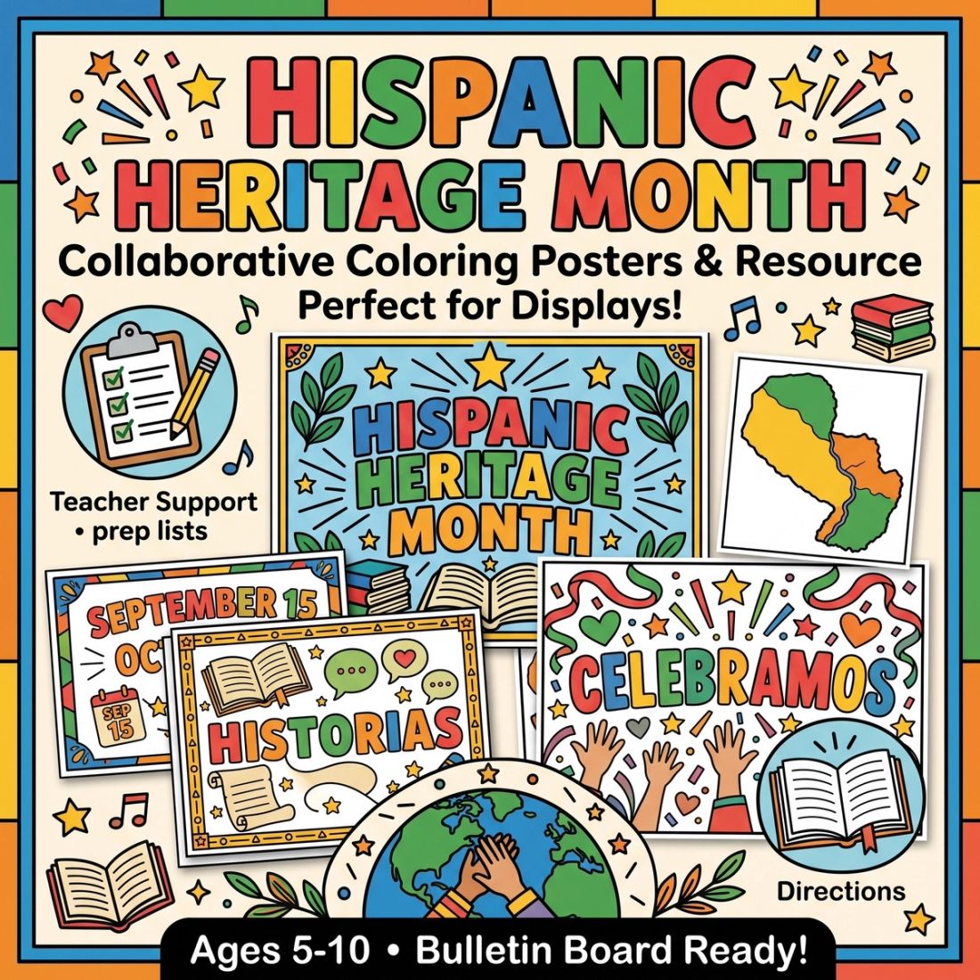 Create an eye-catching Hispanic Heritage Month bulletin board with this collaborative poster activity!