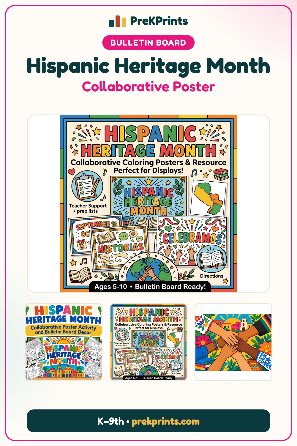 Pinterest image: Hispanic Heritage Month Bulletin Board from PreKPrints