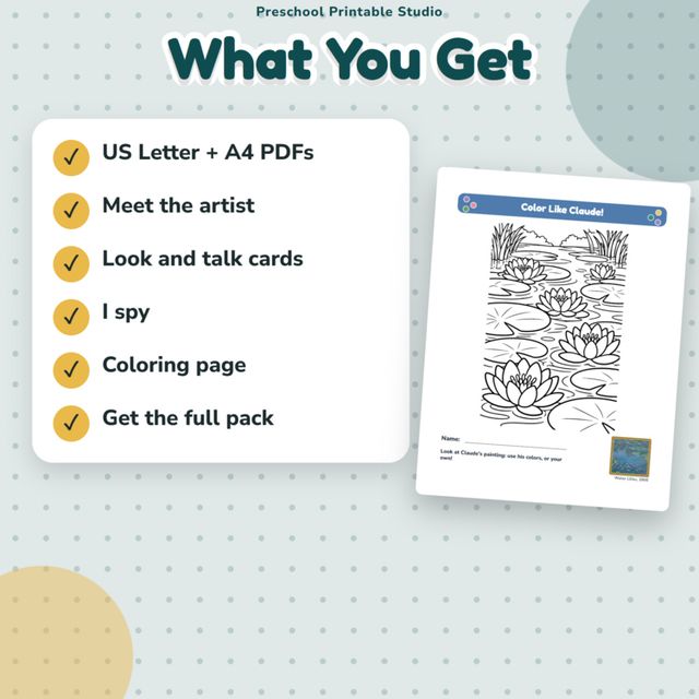 FREE Monet Artist Study Sample | I Spy, Coloring Page & Poster | Art for Kids — preview 3