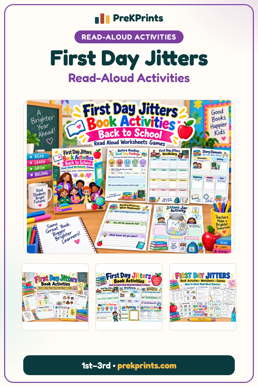 Pinterest image: First Day Jitters Activities from PreKPrints
