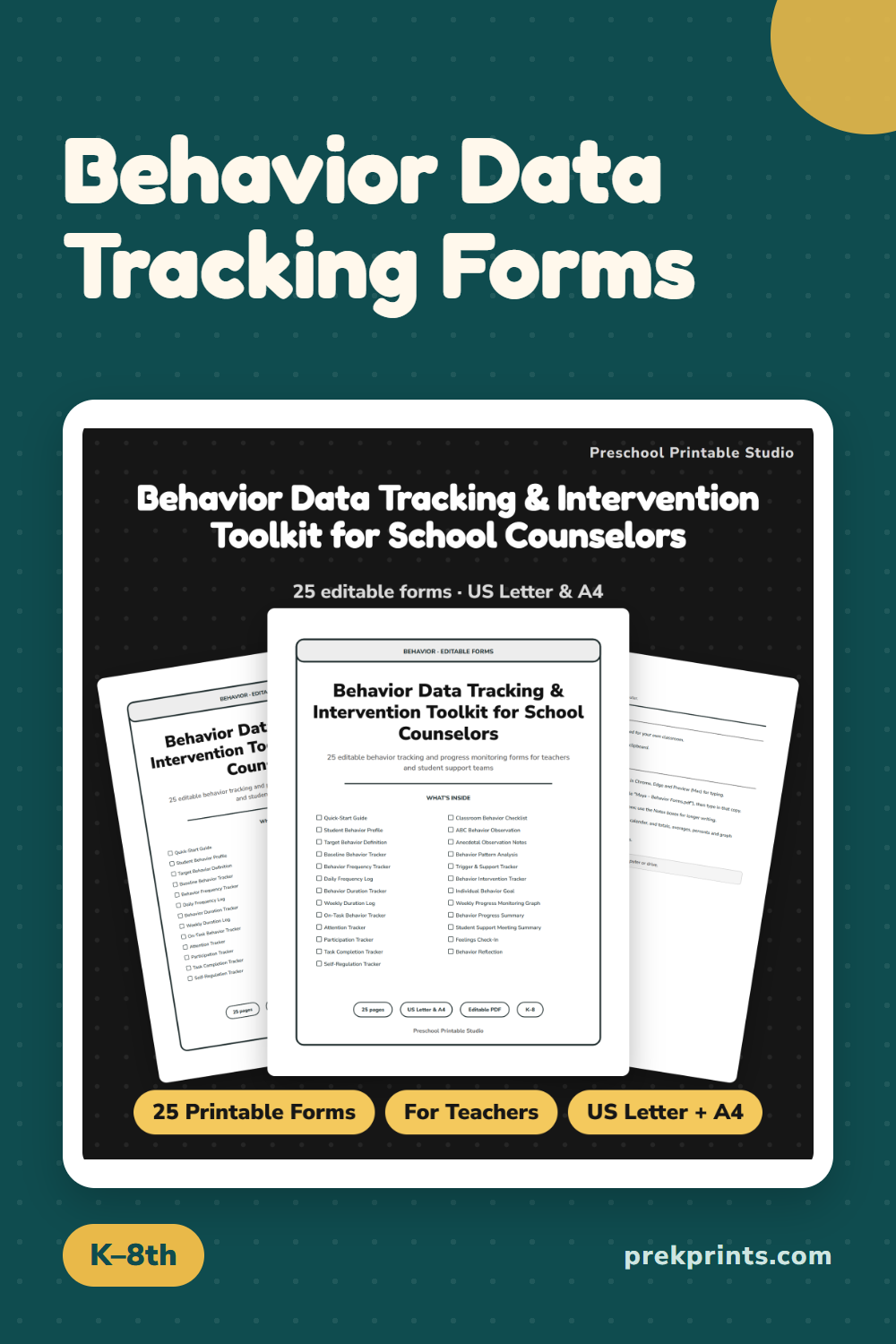 Pinterest image: Behavior Data Tracking Forms | School Counselors | Editable | ABC Data