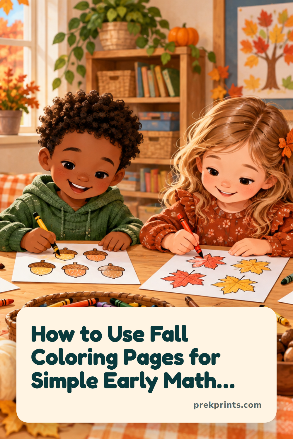 Pinterest image: How to Use Fall Coloring Pages for Simple Early Math Practice in PreK and Kindergarten