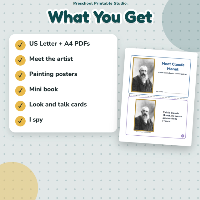 Monet Artist Study for Kids | Mini Book, I Spy, Coloring Pages | Art History — preview 3