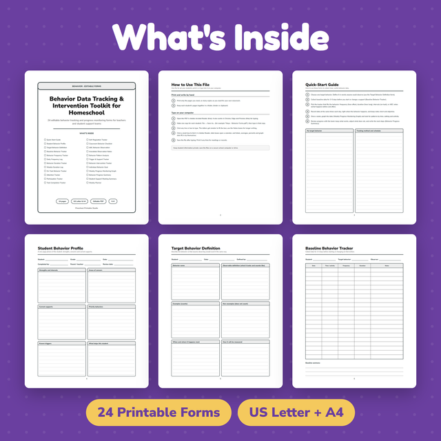 Behavior Data Tracking Forms | Editable Behavior Data Sheets | K–8 — preview 1