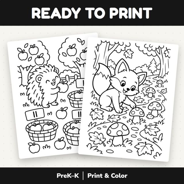 Fall Coloring Pages | Fall Math Coloring Sheets – Counting Activities PreK-K — preview 2