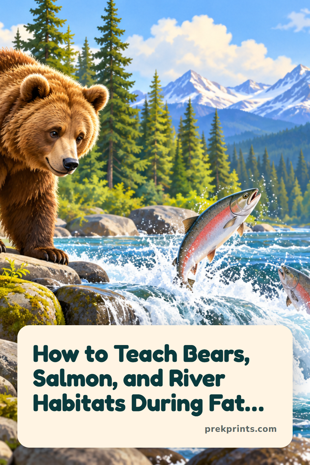 Pinterest image: How to Teach Bears, Salmon, and River Habitats During Fat Bear Week