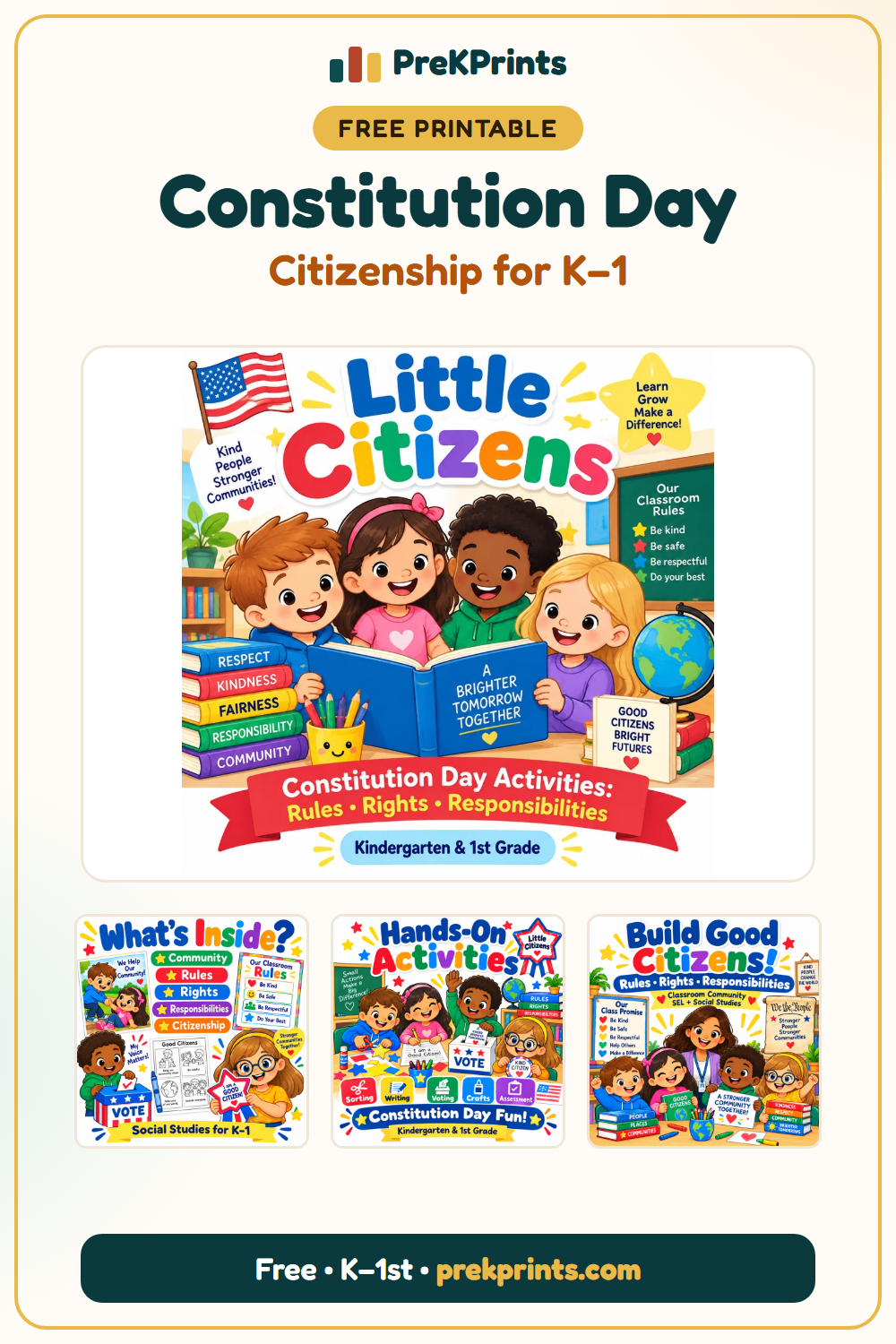 Pinterest image: Constitution Day Activities for Kindergarten from PreKPrints