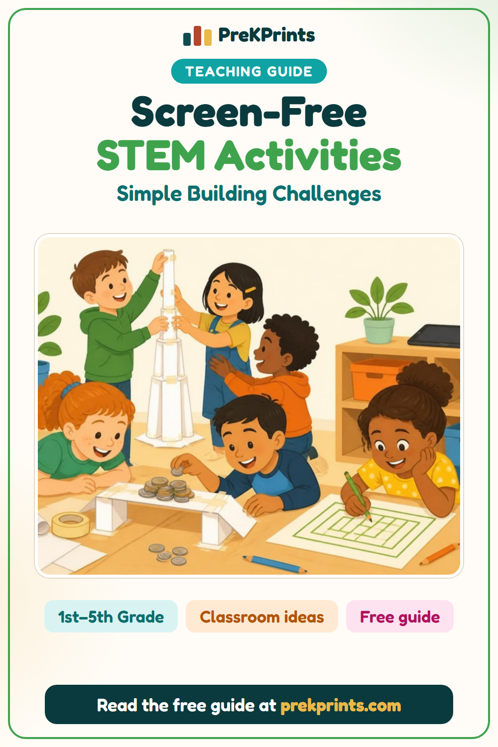 Pinterest image: Screen-Free STEM Activities, a teaching guide from PreKPrints