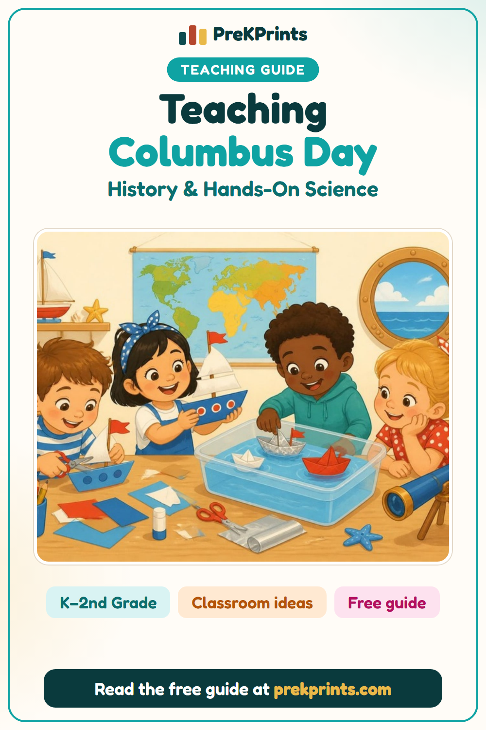 Pinterest image: Teaching Columbus Day to Young Learners, a teaching guide from PreKPrints