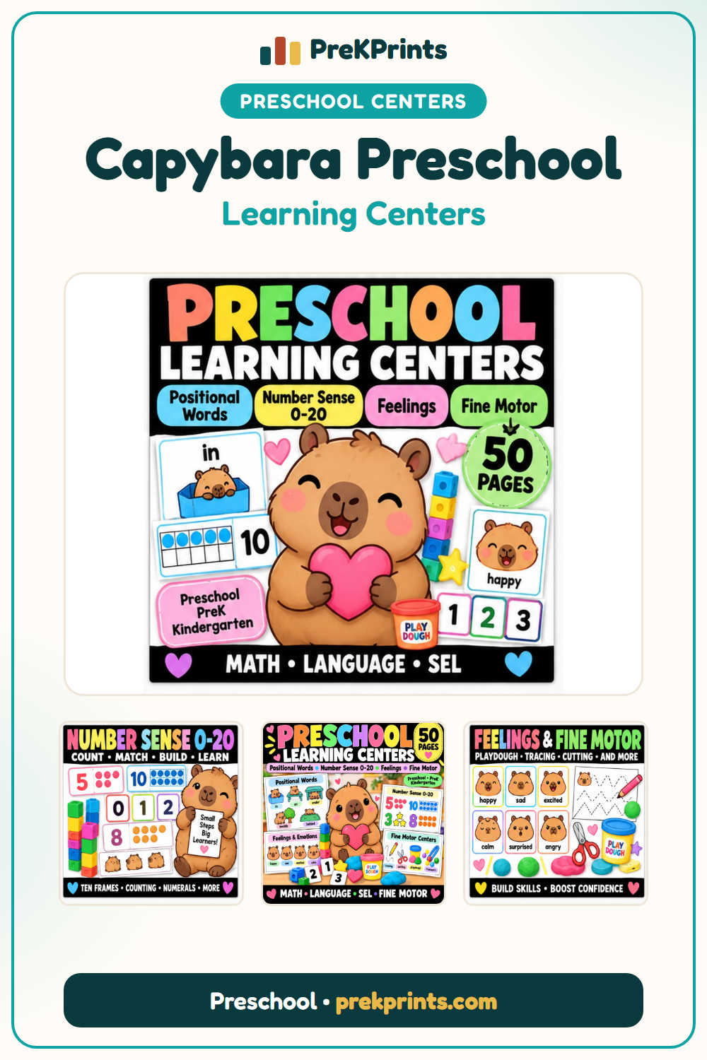 Pinterest image: Capybara Preschool Centers from PreKPrints