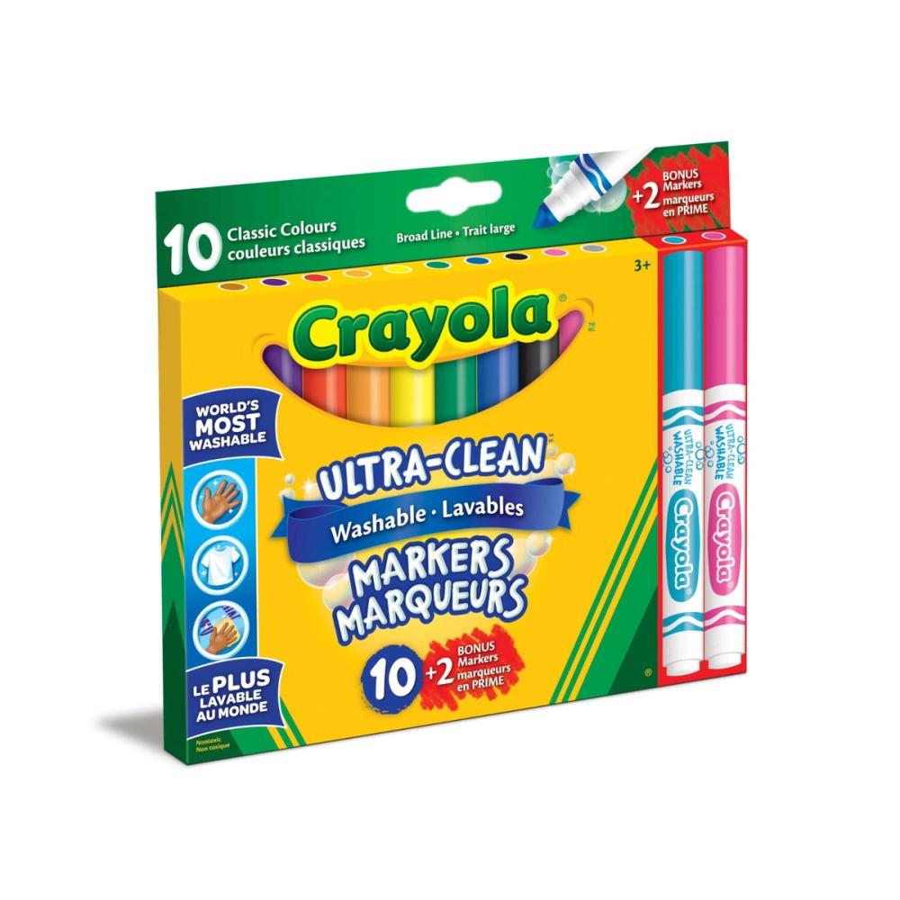 Crayola Ultra-Clean Washable Markers – 10 Colours + 2 Bonus Markers
