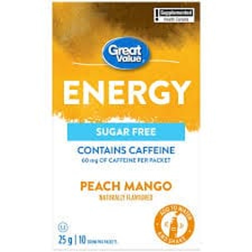 Great Value Sugar-Free Peach Mango Energy Drink Mix – 10 Sachets