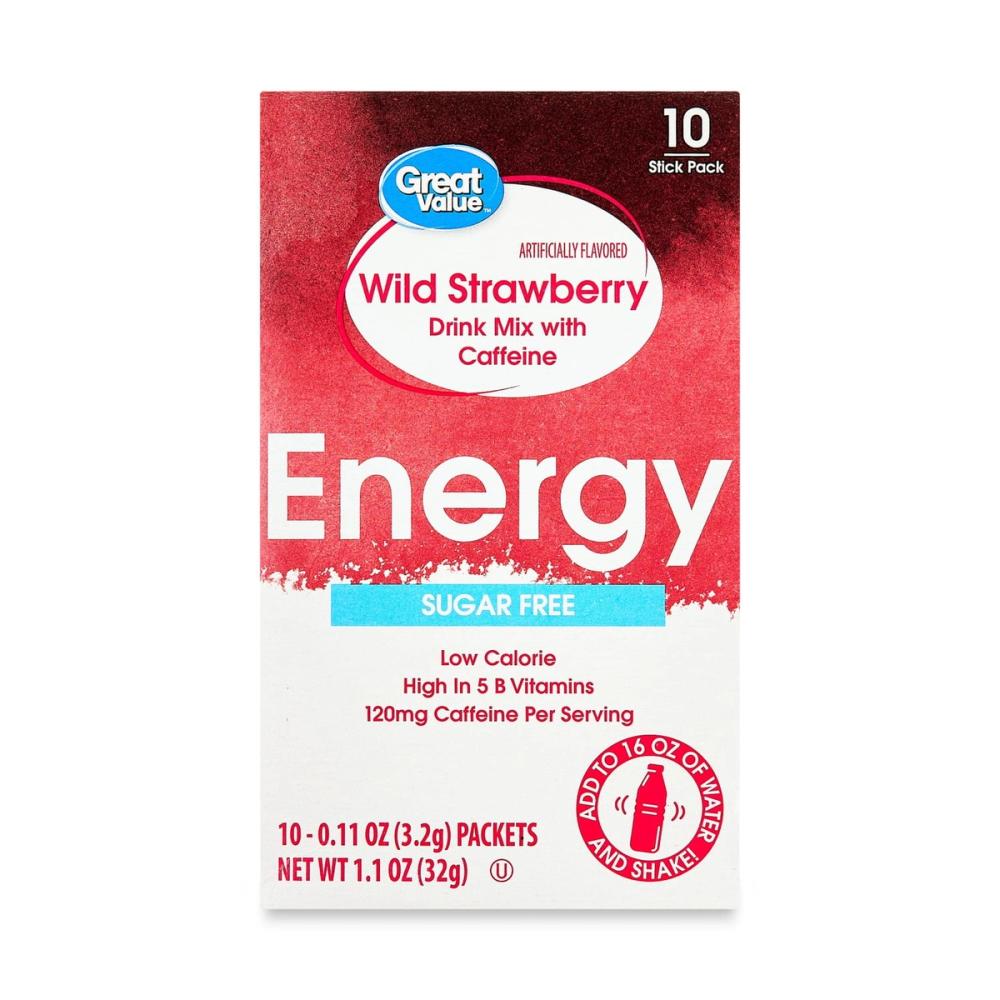 Great Value Sugar-Free Wild Strawberry Energy Drink Mix – 10 Sachets