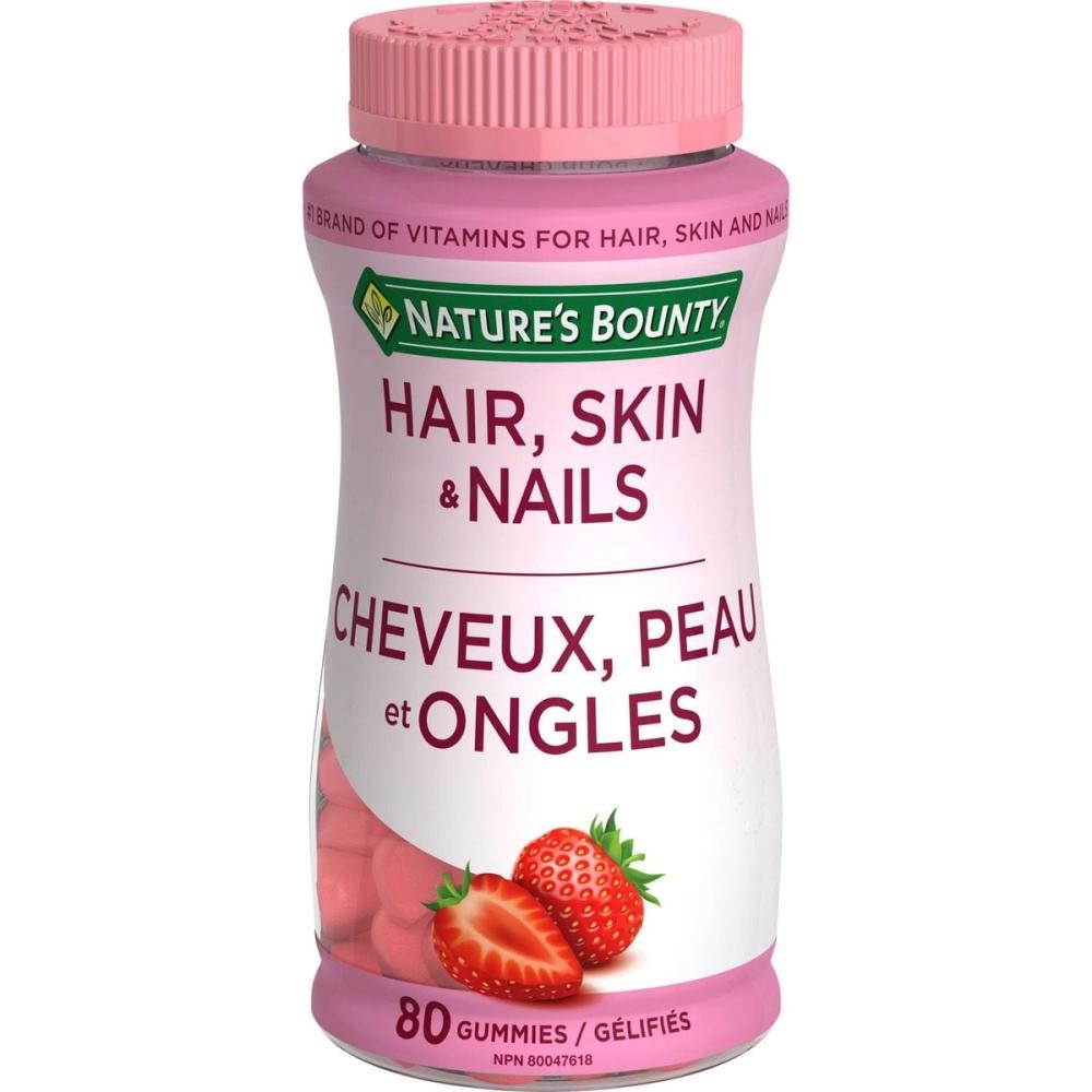 Nature's Bounty Hair Skin and Nail Vitamins With Biotin, Women's Multivitamin, Strawberry 80 Gummies