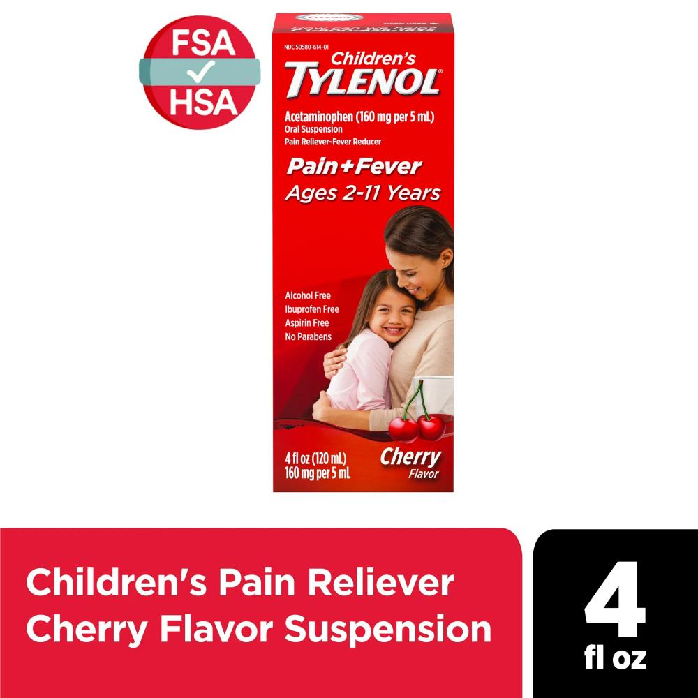 Children's Tylenol Pain + Fever Relief Medicine, Cherry, 100ml