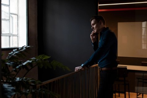 Man taking a phone call in an office
