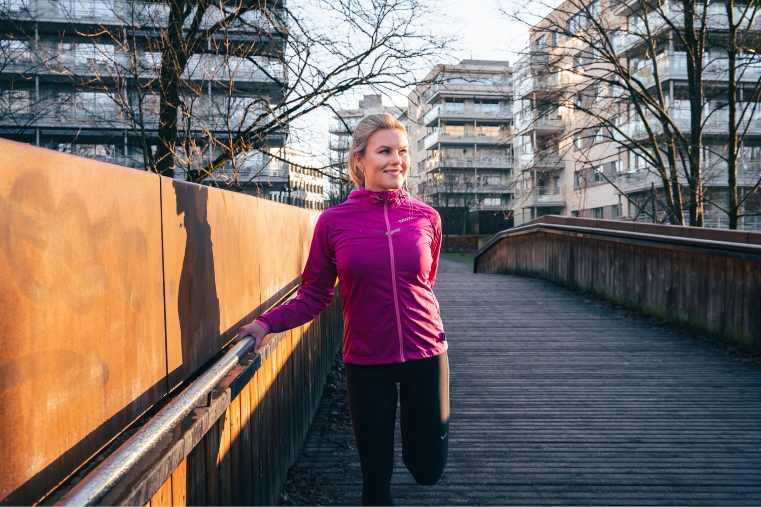 Maren stretching after a run