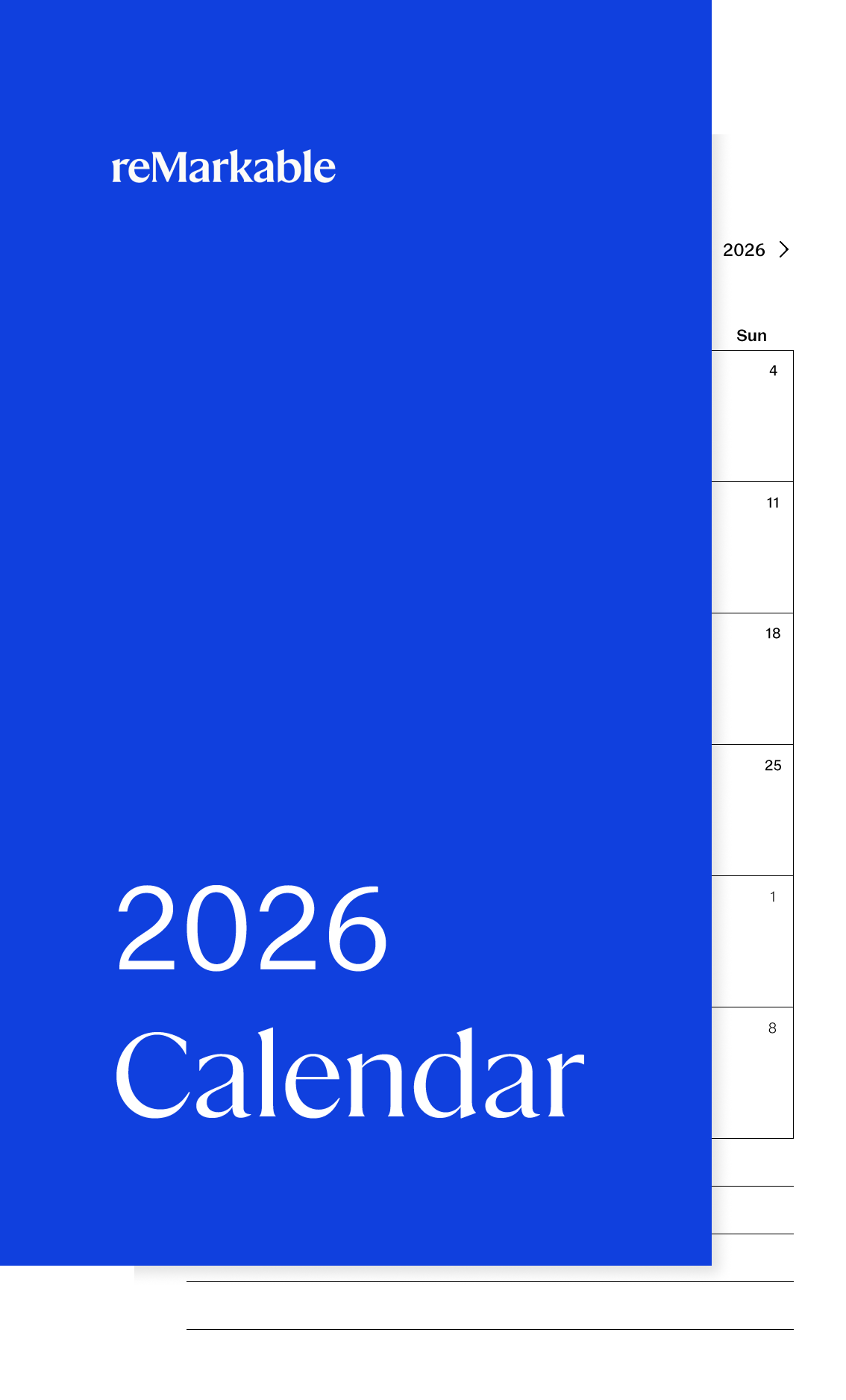 2026 Calendar workbook for reMarkable Paper Pro Move