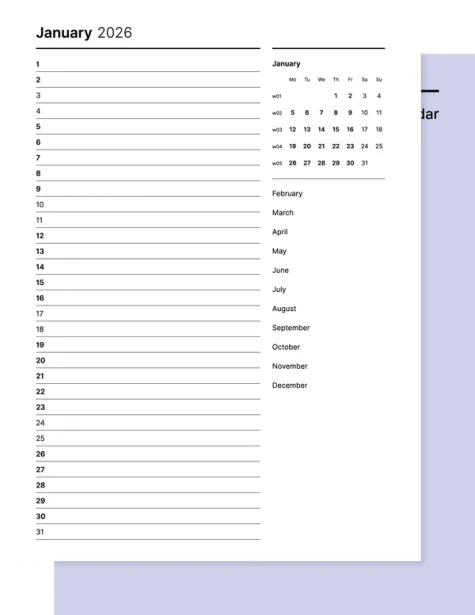 Monthly 2026 calendar from Giuseppe Farina for reMarkable tablet