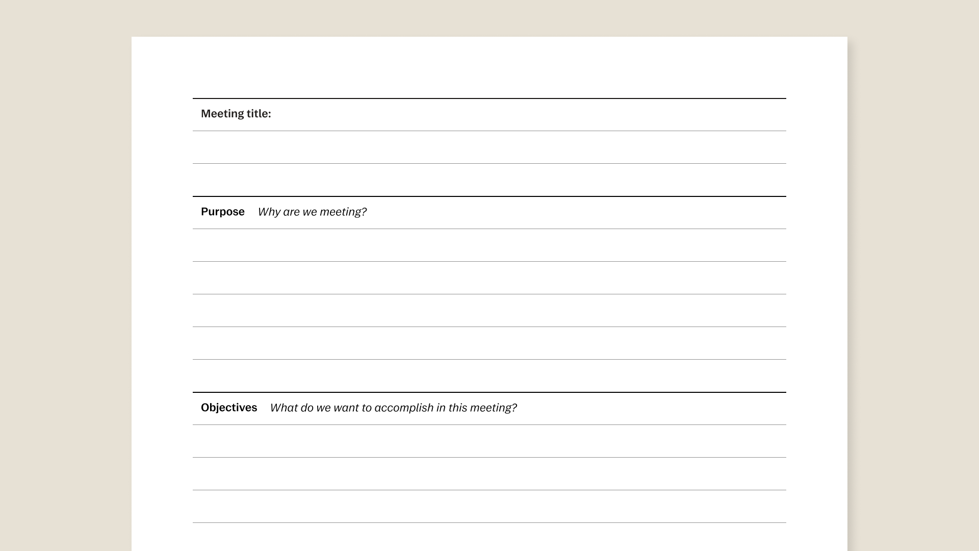 Meeting outcomes template for reMarkable paper tablet