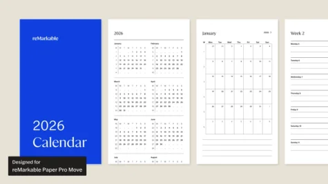 2026 Calendar workbook for reMarkable Paper Pro Move