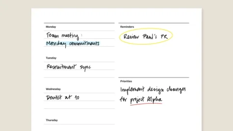 Weekly planner template for reMarkable tablet with filled in content