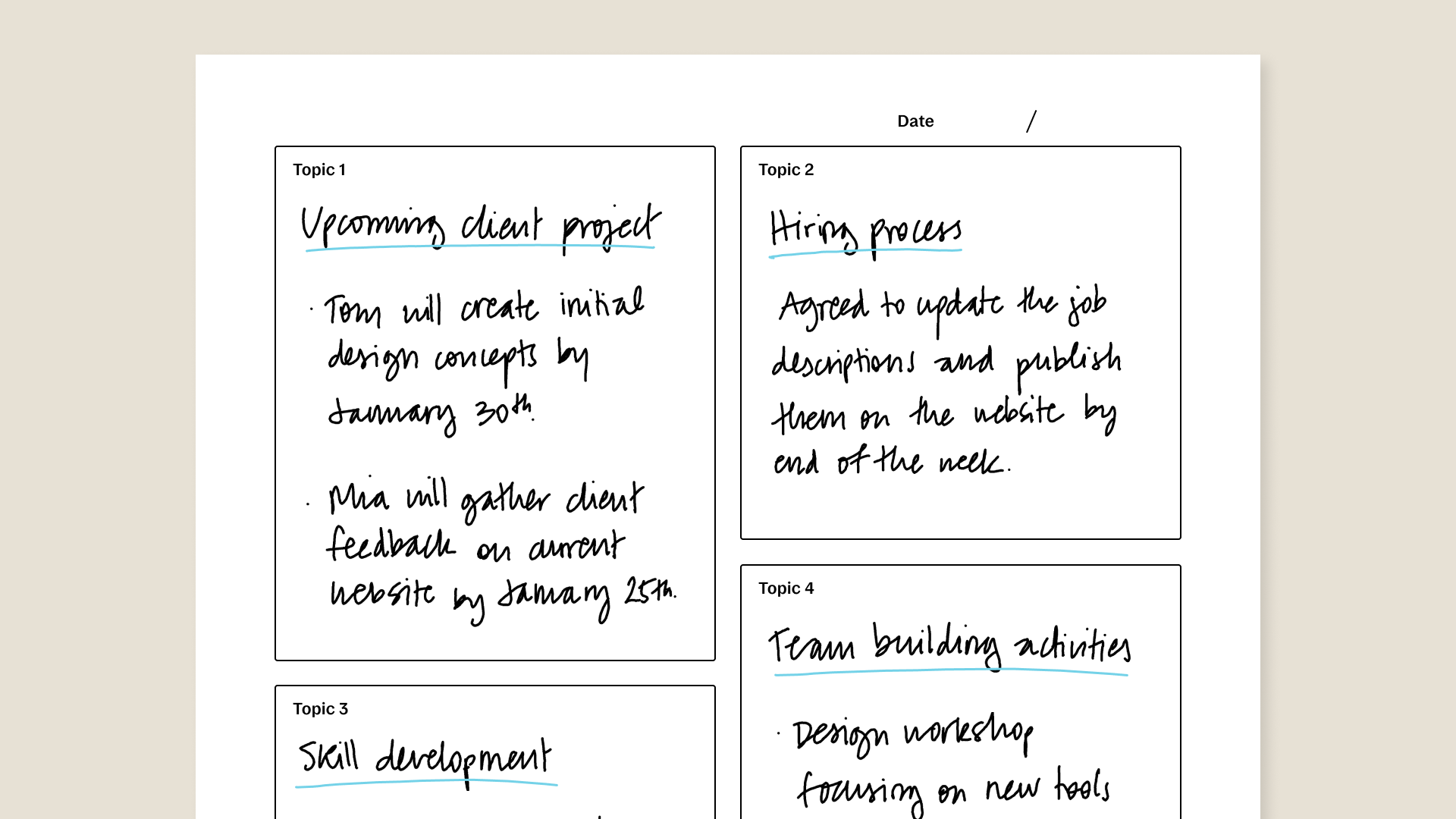 Boxing method template with filled in content