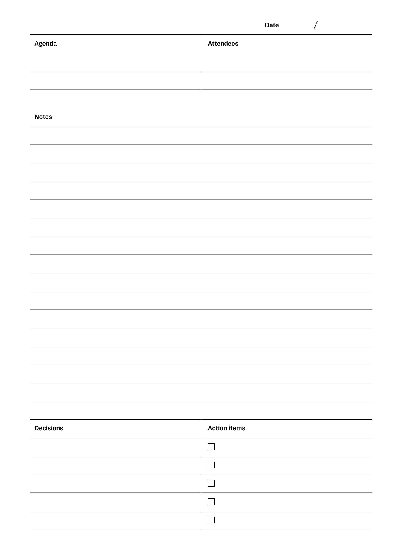 Meeting minutes template for reMarkable tablet