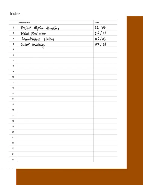 Meeting index for reMarkable tablet with filled in content