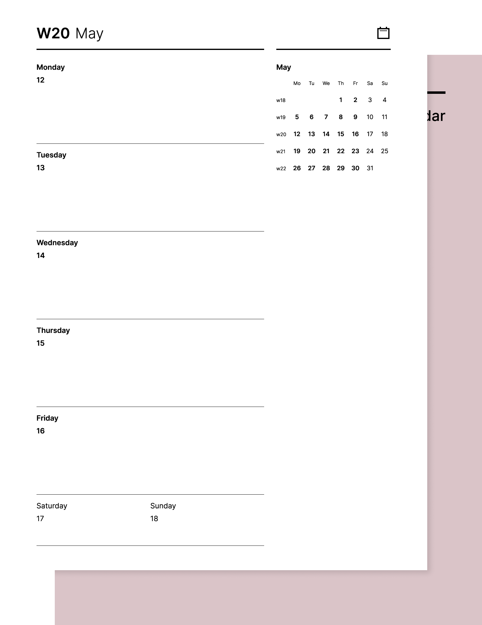 Weekly 2025 calendar from Giuseppe Farina for reMarkable tablet