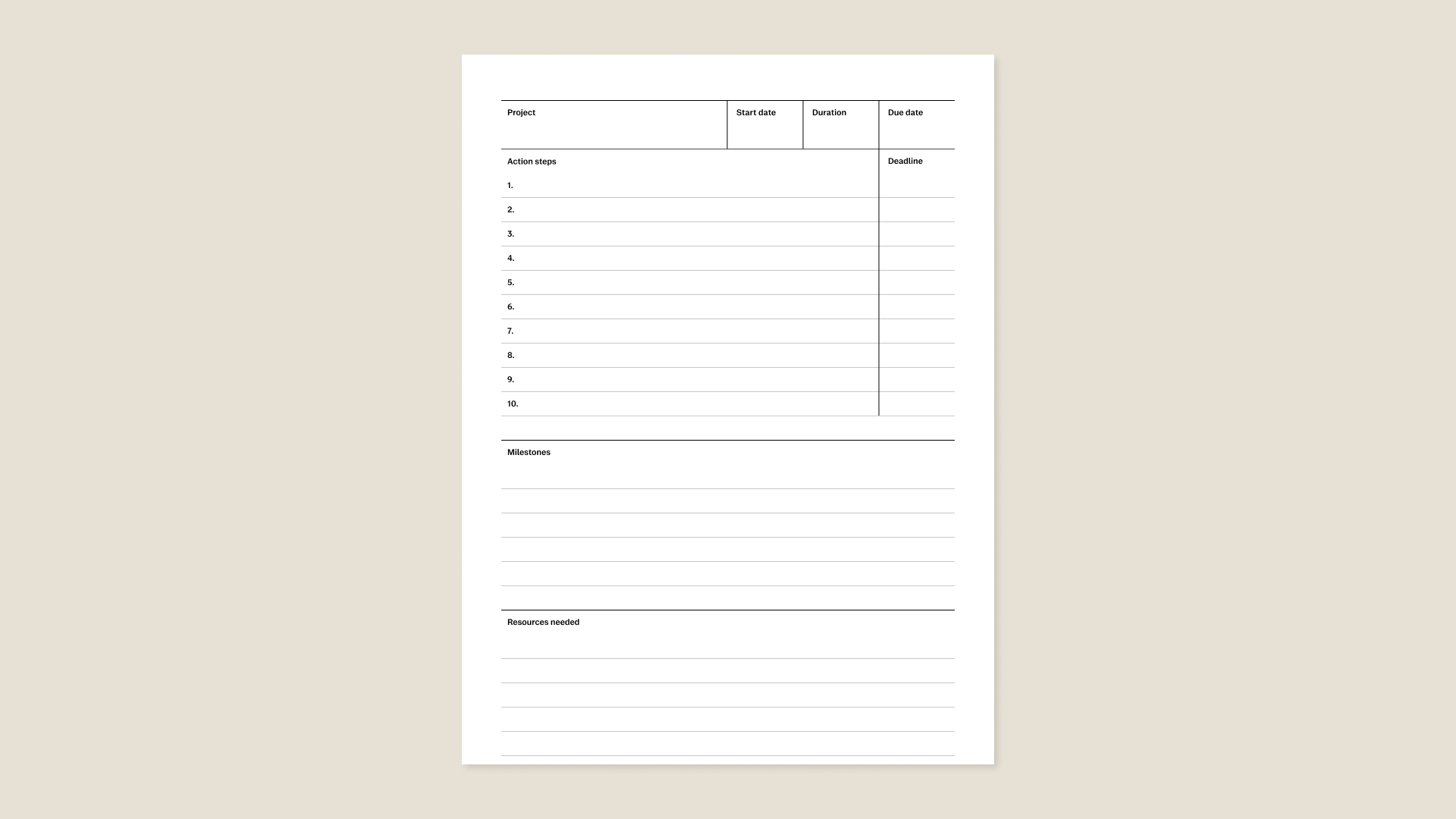 Project planning template