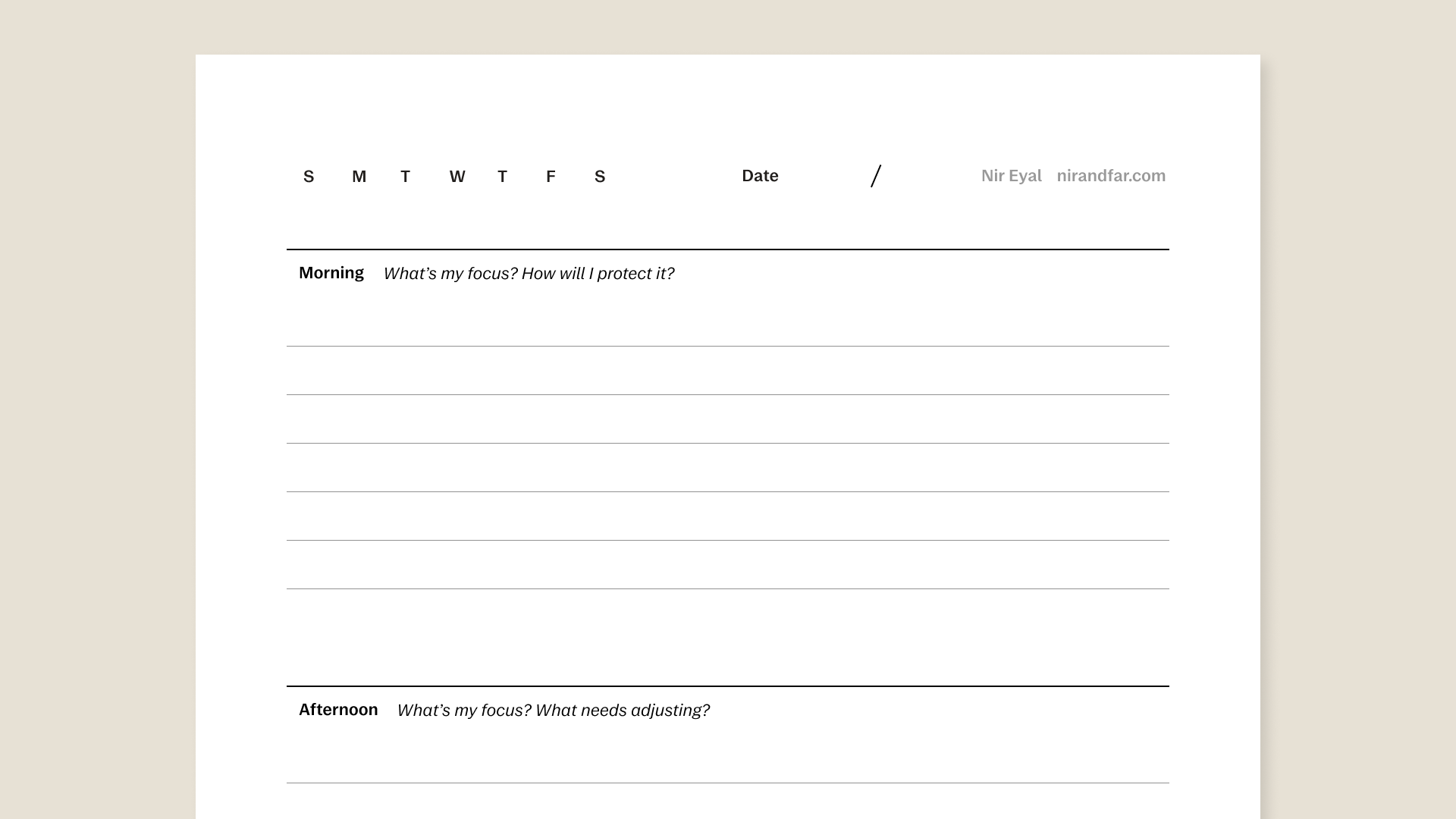 Focus tracker template from Nir Eyal for reMarkable tablet