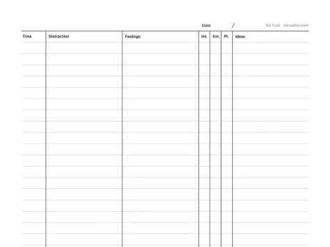 Distraction tracker template from Nir Eyal for reMarkable tablet