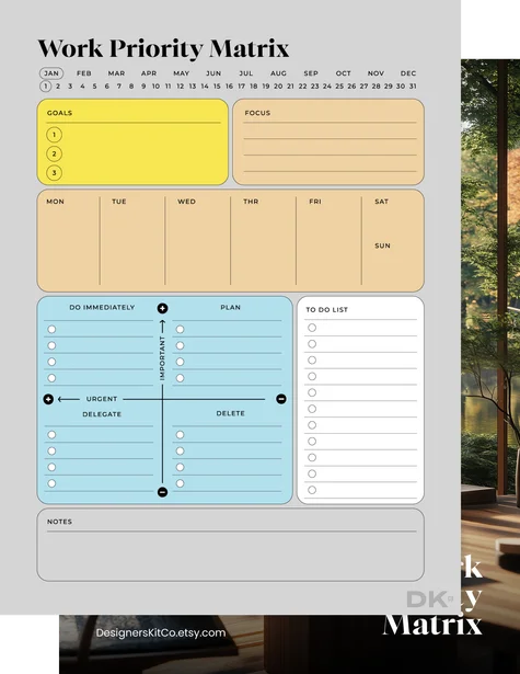 Work priority matrix from DesignersKitCo for reMarkable tablet