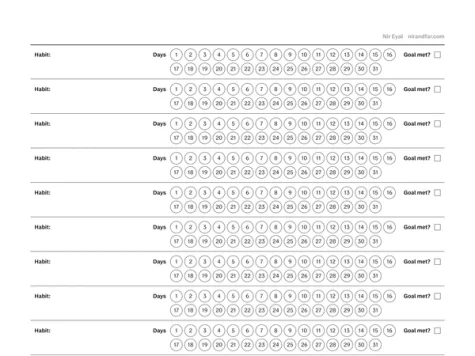 Daily habit tracker template from Nir Eyal for reMarkable tablet
