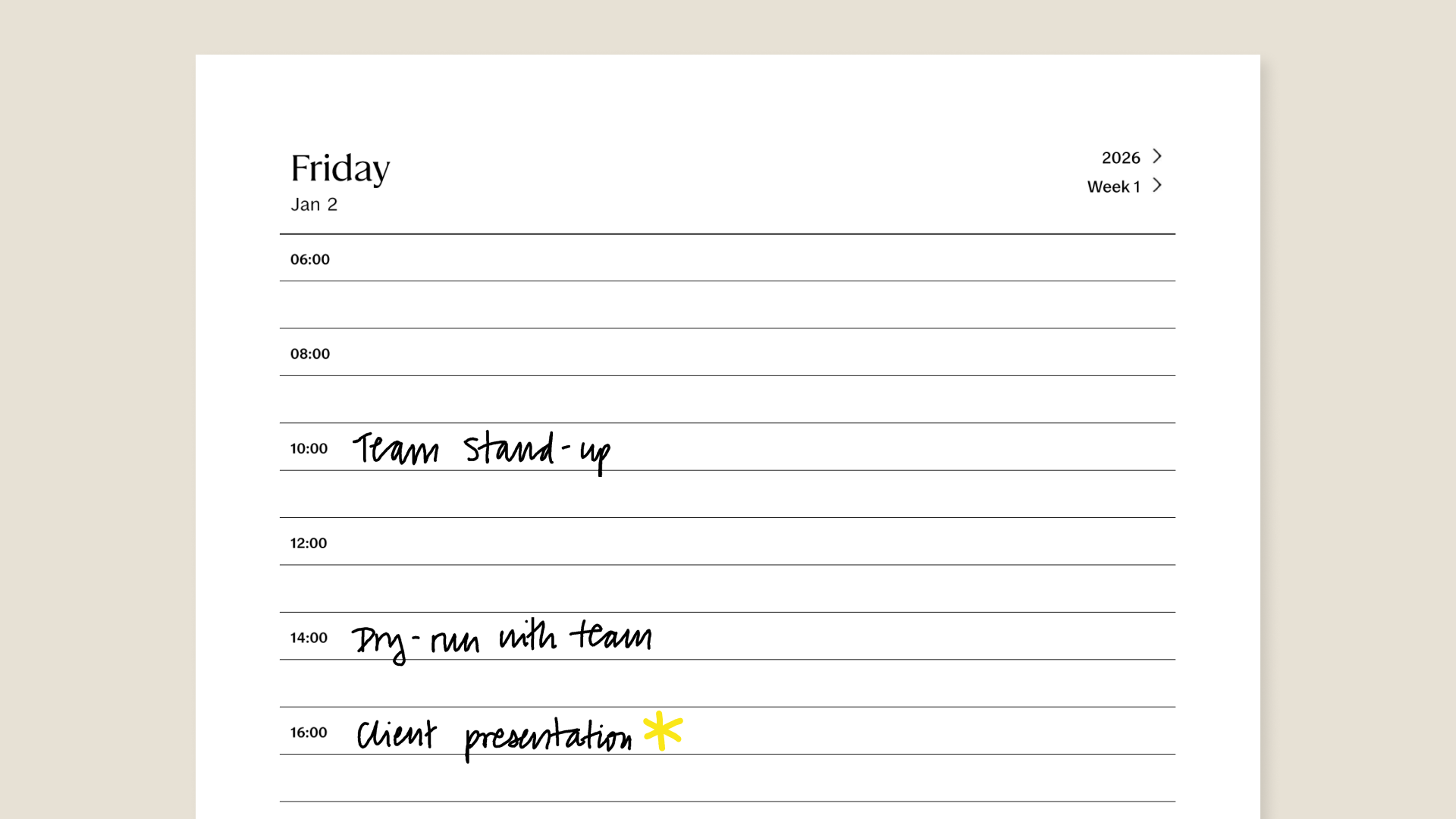 2026 Calendar (US) workbook for reMarkable Paper Tablets